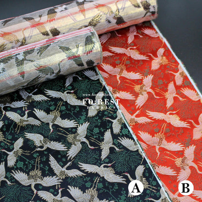 Gold Brocade - Crane Pine fabric Red - FO:REST Fabric 布恩堂Liberty fabrictana lawnjapanese fabricykk zipper