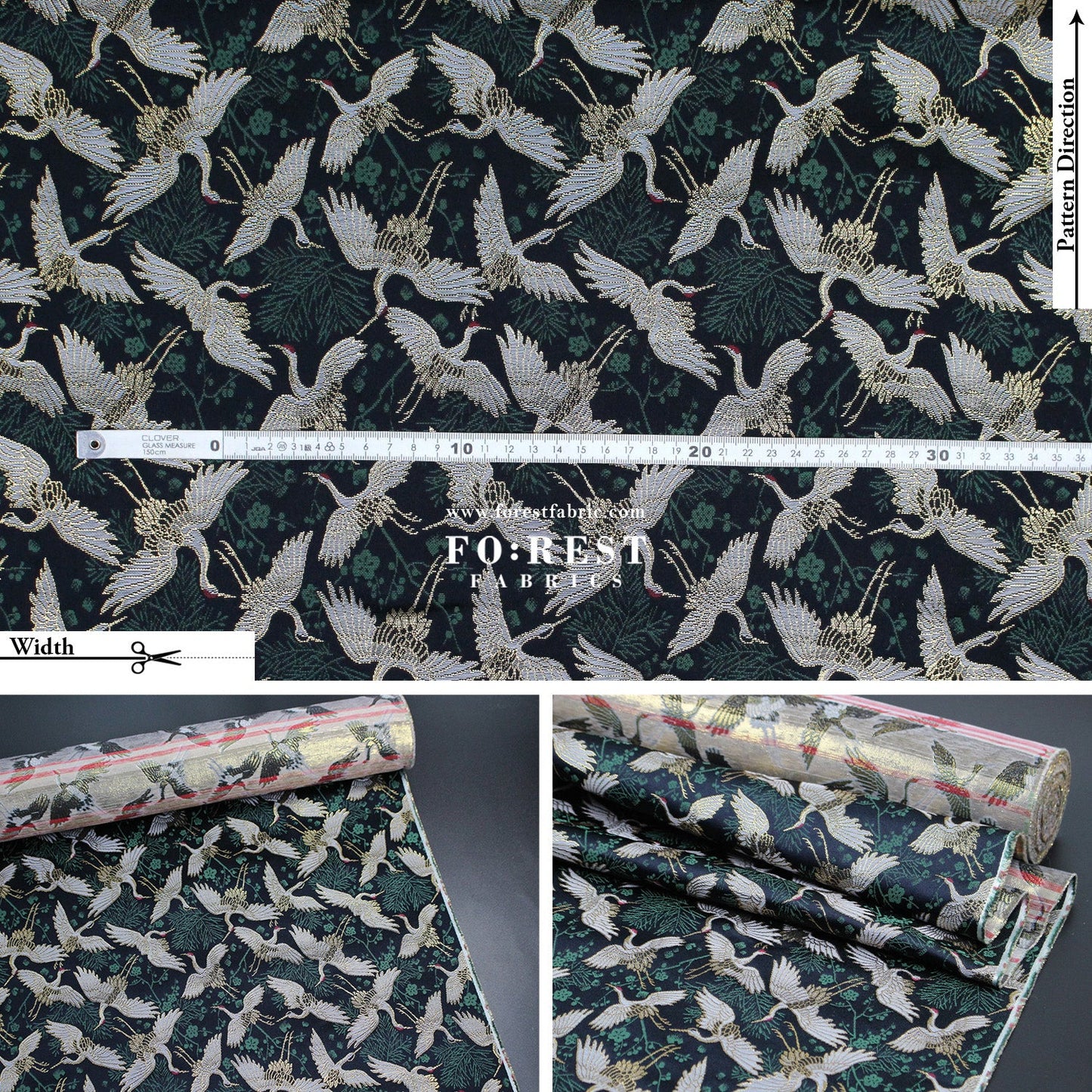 Gold Brocade - Crane Pine fabric Red - FO:REST Fabric 布恩堂Liberty fabrictana lawnjapanese fabricykk zipper