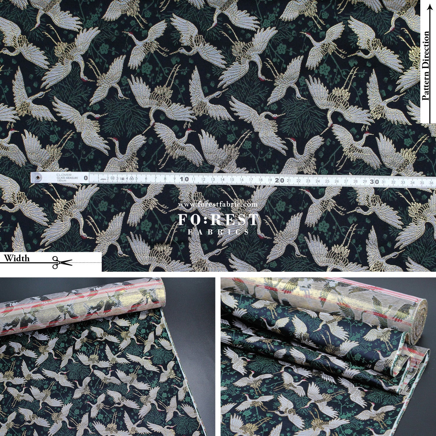 Gold Brocade - Crane Pine fabric Red - FO:REST Fabric 布恩堂Liberty fabrictana lawnjapanese fabricykk zipper
