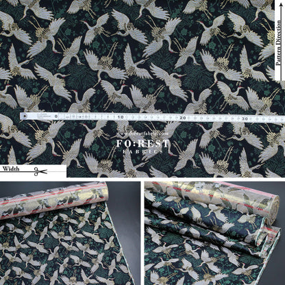 Gold Brocade - Crane Pine fabric Red - FO:REST Fabric 布恩堂Liberty fabrictana lawnjapanese fabricykk zipper