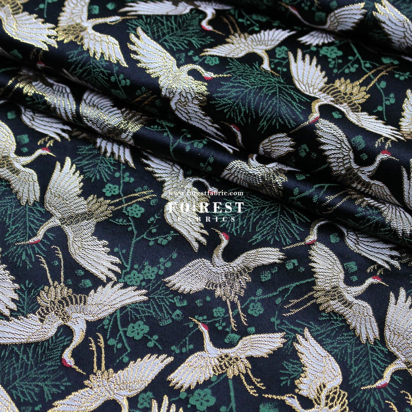 Gold Brocade - Crane Pine fabric Red - FO:REST Fabric 布恩堂Liberty fabrictana lawnjapanese fabricykk zipper