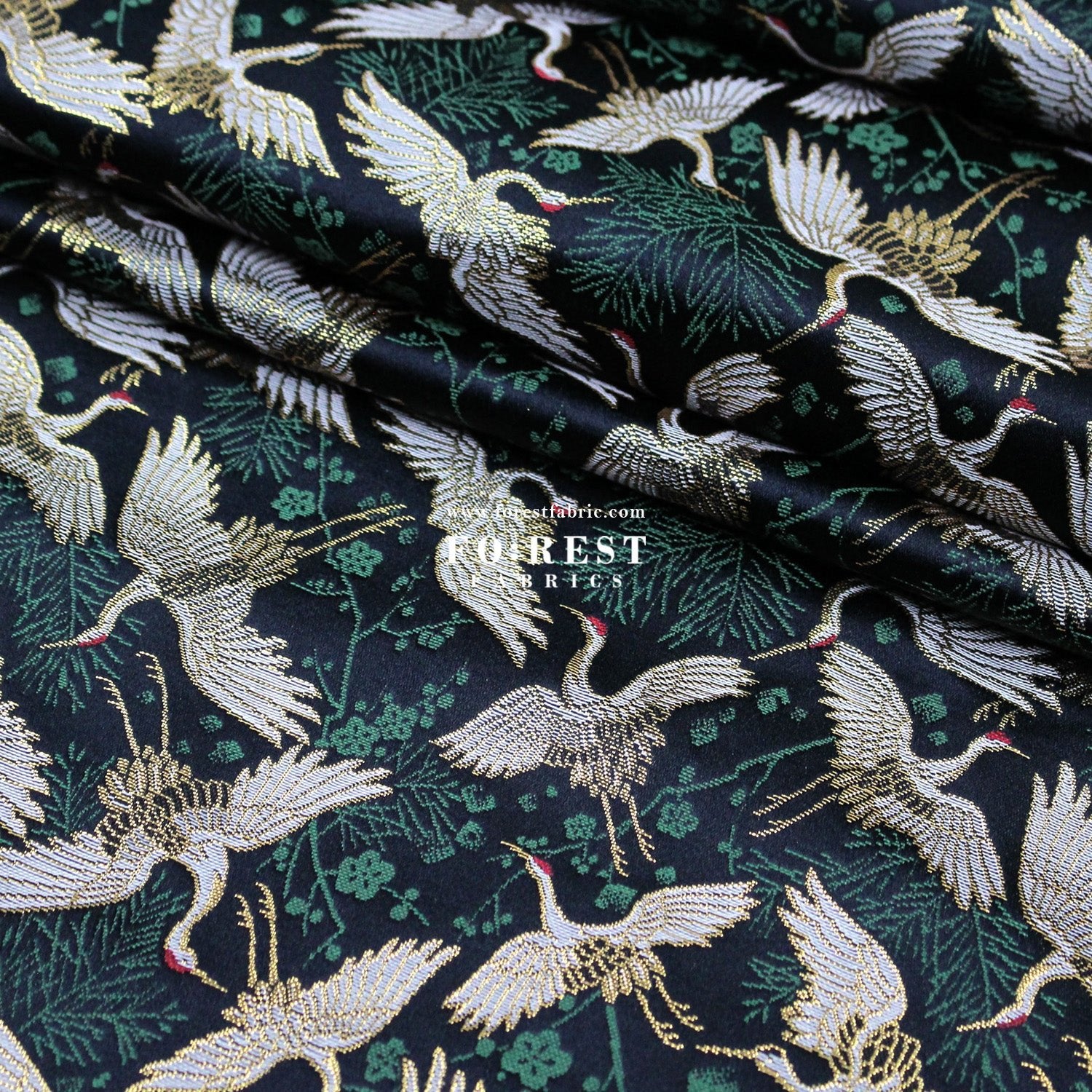 Gold Brocade - Crane Pine fabric Red - FO:REST Fabric 布恩堂Liberty fabrictana lawnjapanese fabricykk zipper