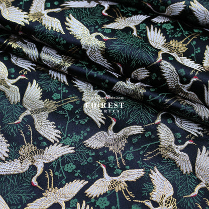 Gold Brocade - Crane Pine fabric Red - FO:REST Fabric 布恩堂Liberty fabrictana lawnjapanese fabricykk zipper