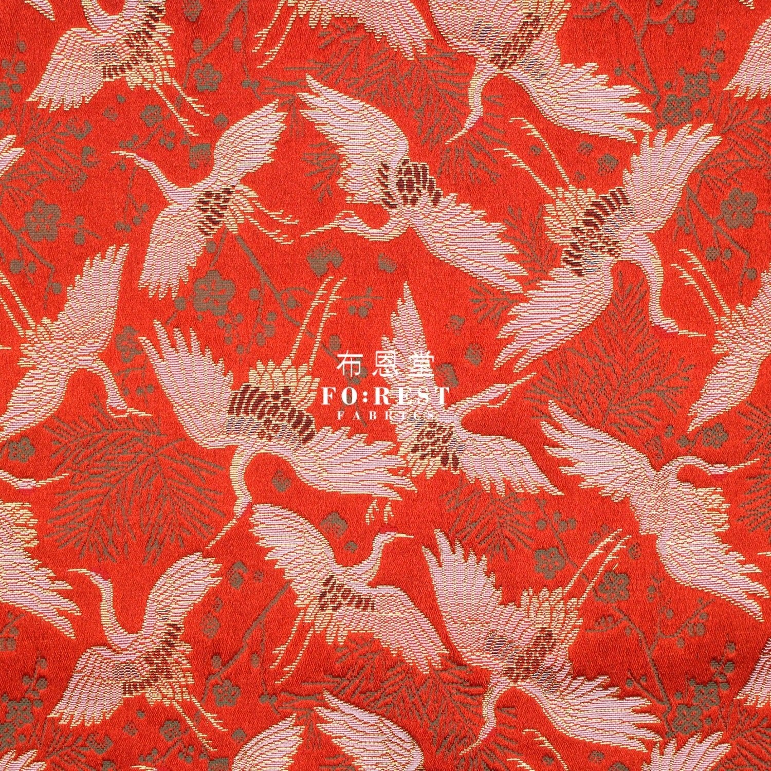Gold Brocade - Crane Pine fabric Red - FO:REST Fabric 布恩堂Liberty fabrictana lawnjapanese fabricykk zipper