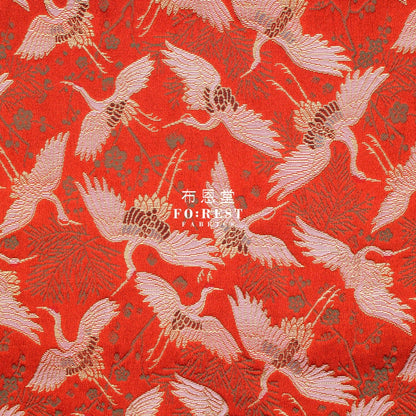 Gold Brocade - Crane Pine fabric Red - FO:REST Fabric 布恩堂Liberty fabrictana lawnjapanese fabricykk zipper