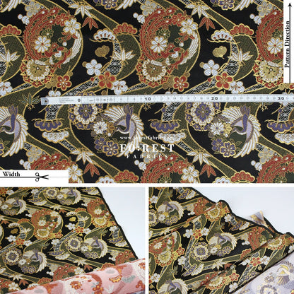 Gold Brocade - Crane sakura river fabric BlackMoss - FO:REST Fabric 布恩堂Liberty fabrictana lawnjapanese fabricykk zipper
