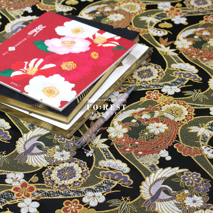 Gold Brocade - Crane sakura river fabric BlackMoss - FO:REST Fabric 布恩堂Liberty fabrictana lawnjapanese fabricykk zipper