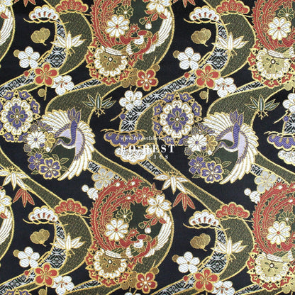 Gold Brocade - Crane sakura river fabric BlackMoss - FO:REST Fabric 布恩堂Liberty fabrictana lawnjapanese fabricykk zipper