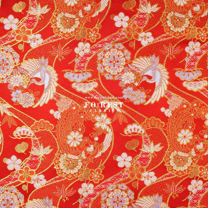 Gold Brocade - Crane sakura river fabric Red - FO:REST Fabric 布恩堂Liberty fabrictana lawnjapanese fabricykk zipper