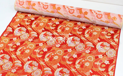 Gold Brocade - Crane sakura river fabric Red - FO:REST Fabric 布恩堂Liberty fabrictana lawnjapanese fabricykk zipper