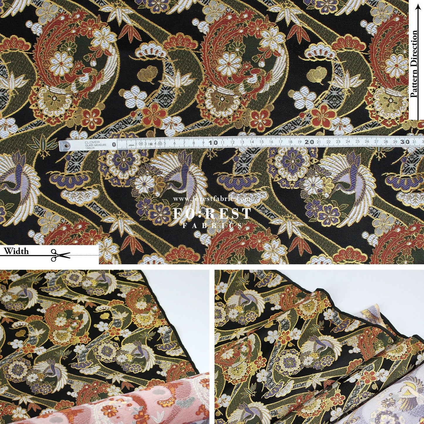 Gold Brocade - Crane sakura river fabric - FO:REST Fabric 布恩堂Liberty fabrictana lawnjapanese fabricykk zipper