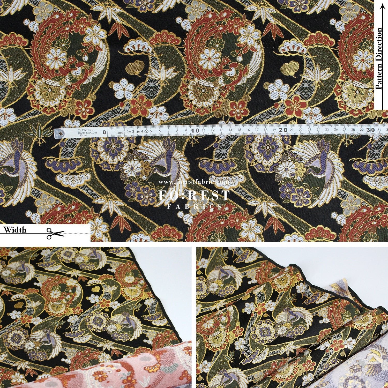 Gold Brocade - Crane sakura river fabric - FO:REST Fabric 布恩堂Liberty fabrictana lawnjapanese fabricykk zipper