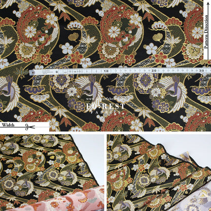 Gold Brocade - Crane sakura river fabric - FO:REST Fabric 布恩堂Liberty fabrictana lawnjapanese fabricykk zipper