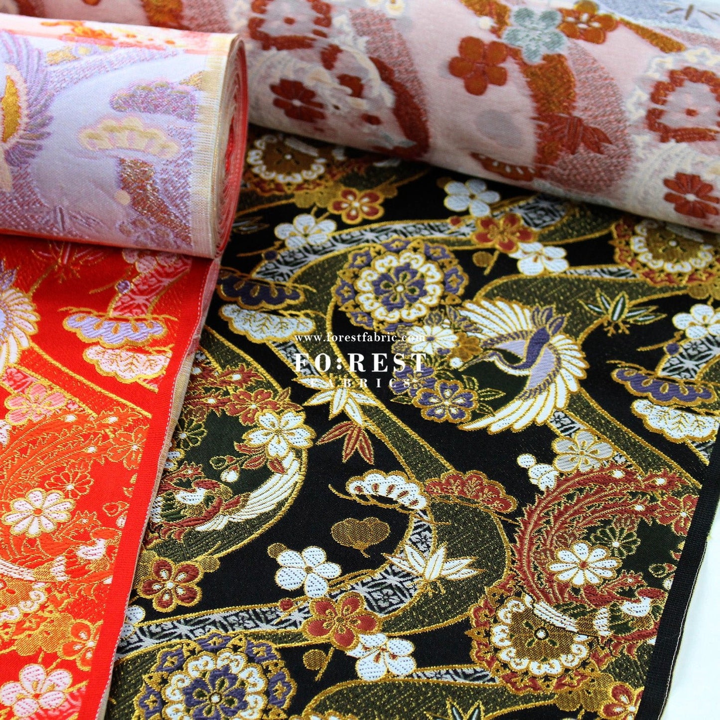Gold Brocade - Crane sakura river fabric - FO:REST Fabric 布恩堂Liberty fabrictana lawnjapanese fabricykk zipper