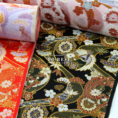 Gold Brocade - Crane sakura river fabric - FO:REST Fabric 布恩堂Liberty fabrictana lawnjapanese fabricykk zipper