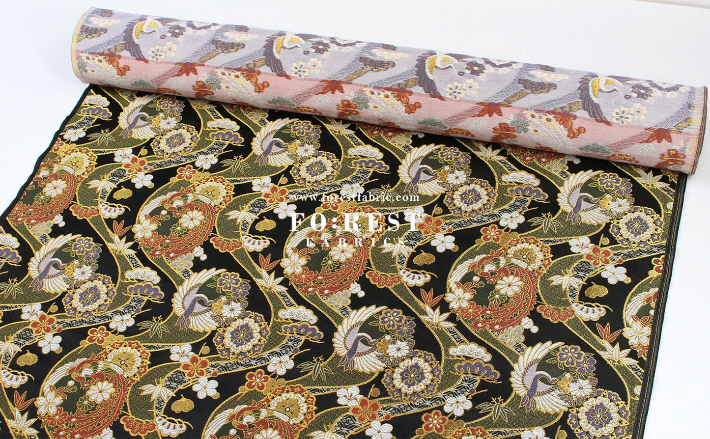 Gold Brocade - Crane sakura river fabric - FO:REST Fabric 布恩堂Liberty fabrictana lawnjapanese fabricykk zipper