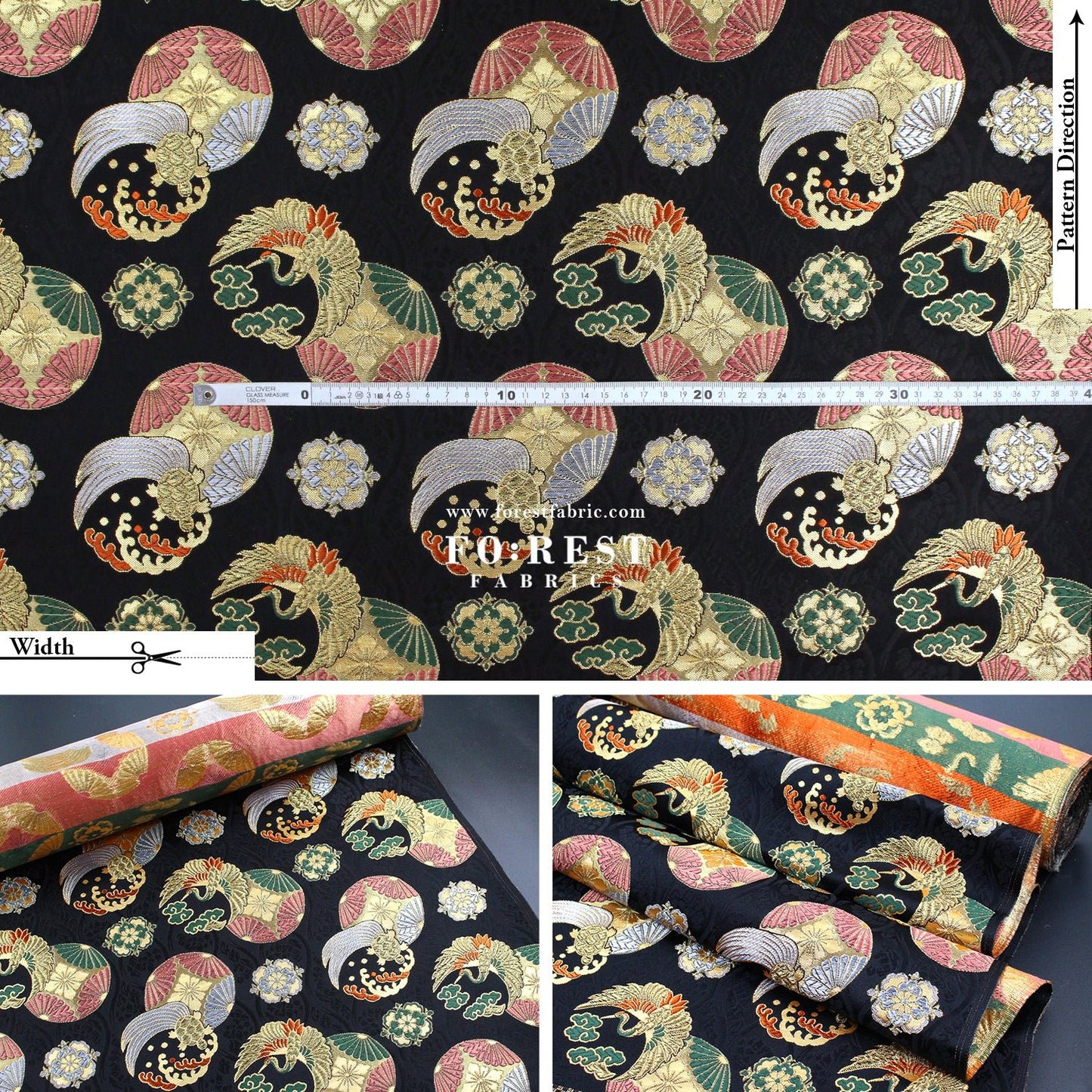 Gold Brocade - Crane turtle fabric Black - FO:REST Fabric 布恩堂Liberty fabrictana lawnjapanese fabricykk zipper