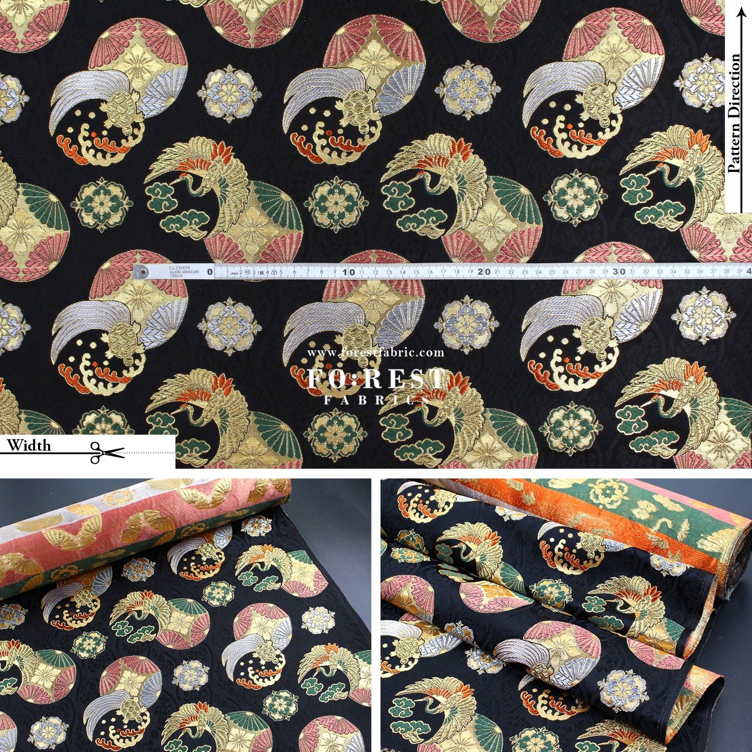 Gold Brocade - Crane turtle fabric Black - FO:REST Fabric 布恩堂Liberty fabrictana lawnjapanese fabricykk zipper