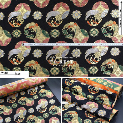 Gold Brocade - Crane turtle fabric Black - FO:REST Fabric 布恩堂Liberty fabrictana lawnjapanese fabricykk zipper