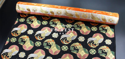 Gold Brocade - Crane turtle fabric Black - FO:REST Fabric 布恩堂Liberty fabrictana lawnjapanese fabricykk zipper