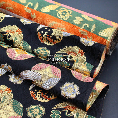 Gold Brocade - Crane turtle fabric Black - FO:REST Fabric 布恩堂Liberty fabrictana lawnjapanese fabricykk zipper