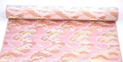 Gold Brocade - Cranes and Ancient Pines fabric Pink - FO:REST Fabric 布恩堂Liberty fabrictana lawnjapanese fabricykk zipper