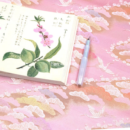 Gold Brocade - Cranes and Ancient Pines fabric Pink - FO:REST Fabric 布恩堂Liberty fabrictana lawnjapanese fabricykk zipper