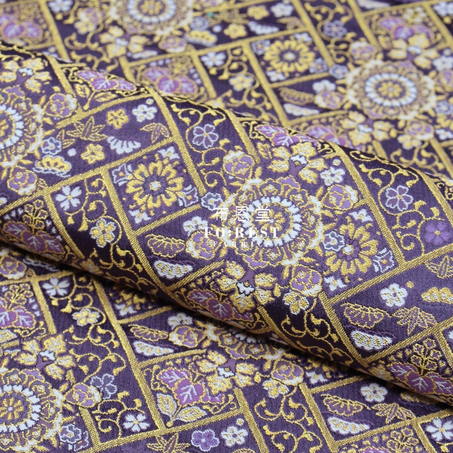 Gold Brocade - Decorative flower fabric Dark Purple - FO:REST Fabric 布恩堂Liberty fabrictana lawnjapanese fabricykk zipper