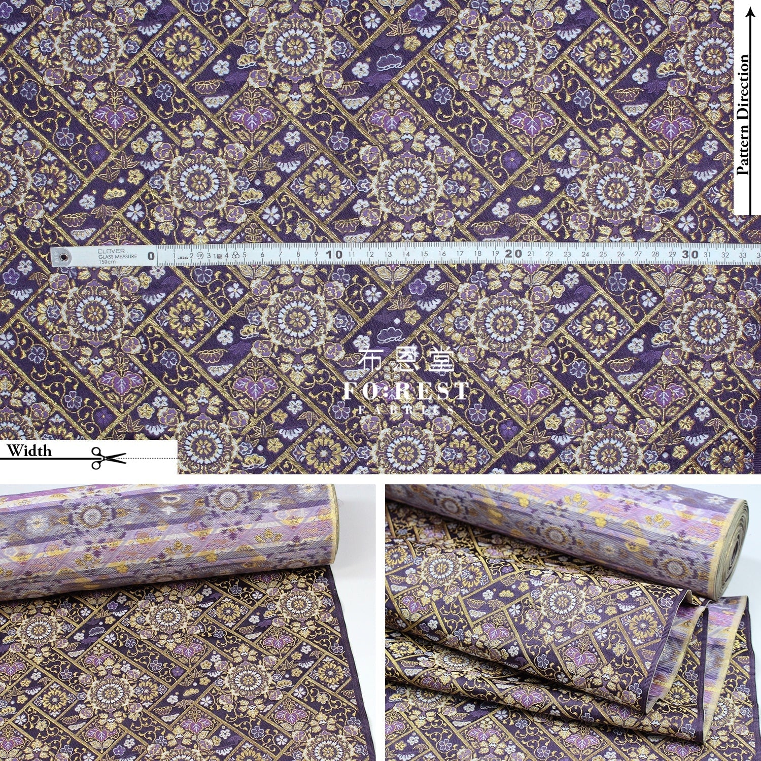 Gold Brocade - Decorative flower fabric Dark Purple - FO:REST Fabric 布恩堂Liberty fabrictana lawnjapanese fabricykk zipper