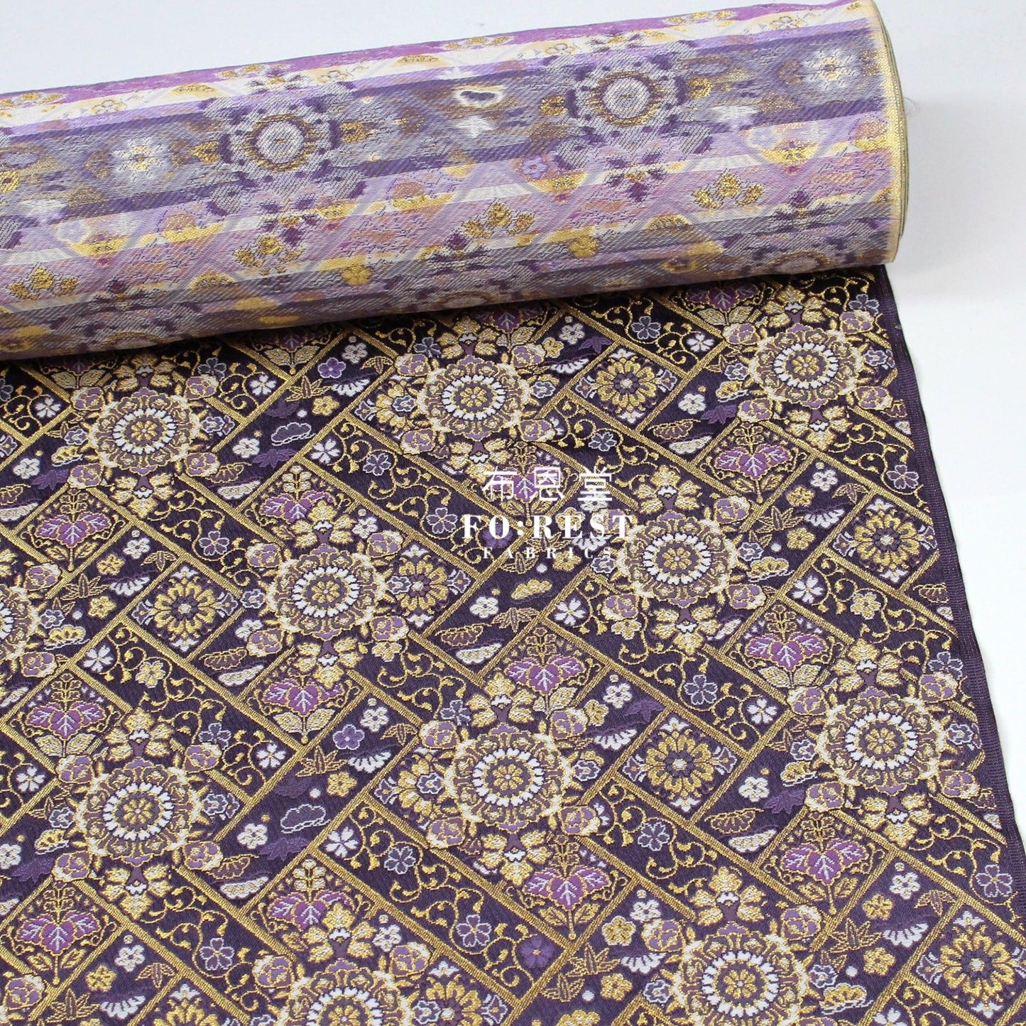 Gold Brocade - Decorative flower fabric Dark Purple - FO:REST Fabric 布恩堂Liberty fabrictana lawnjapanese fabricykk zipper