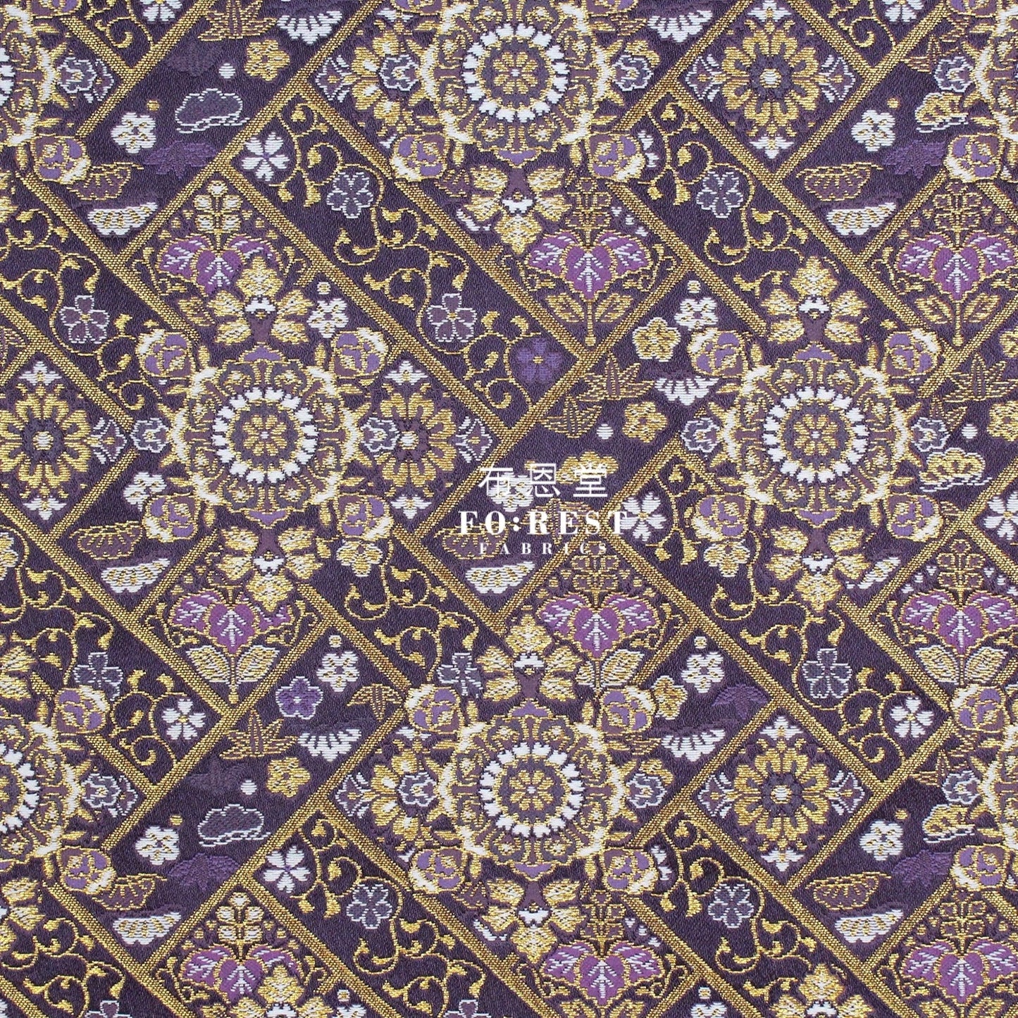 Gold Brocade - Decorative flower fabric Dark Purple - FO:REST Fabric 布恩堂Liberty fabrictana lawnjapanese fabricykk zipper