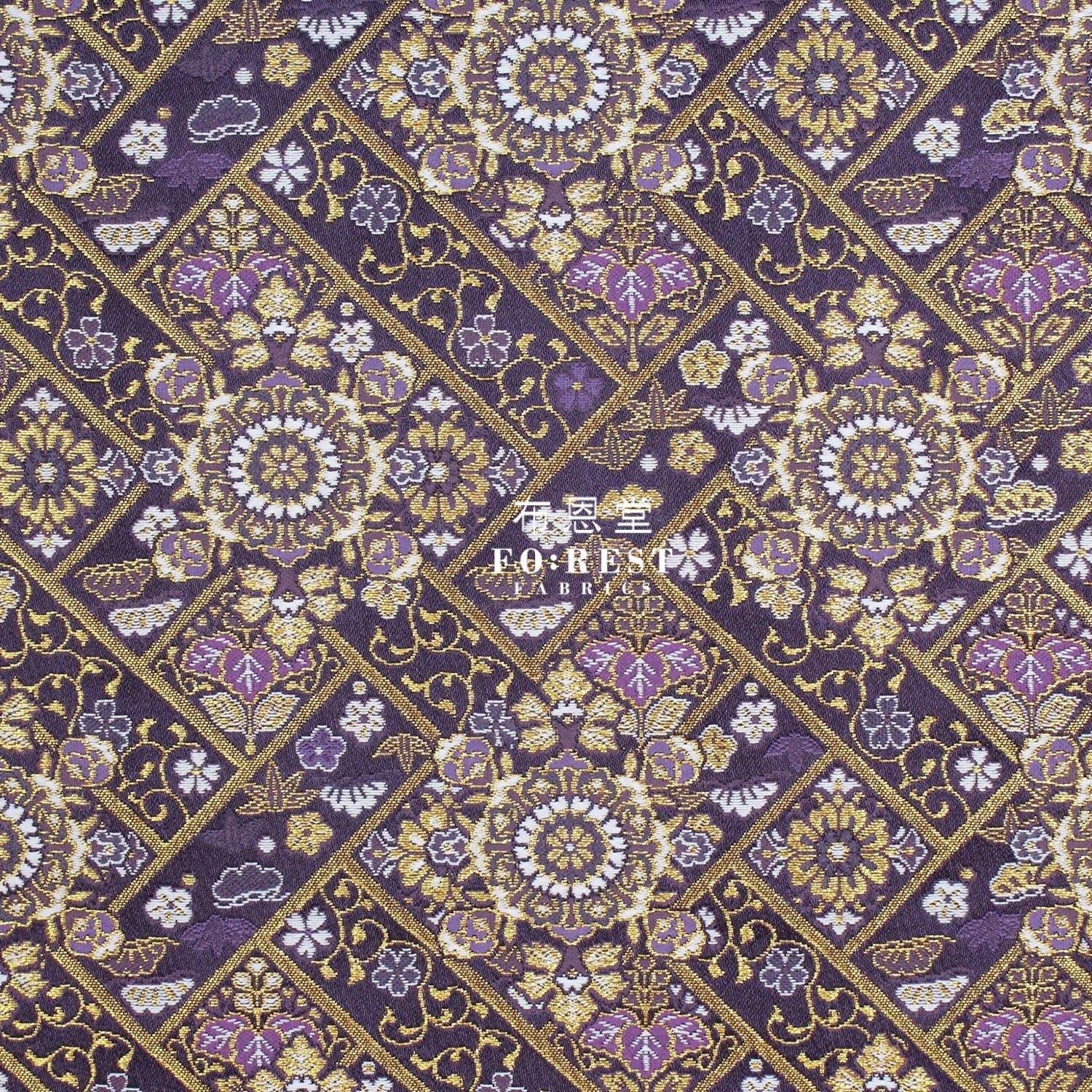 Gold Brocade - Decorative flower fabric Dark Purple - FO:REST Fabric 布恩堂Liberty fabrictana lawnjapanese fabricykk zipper