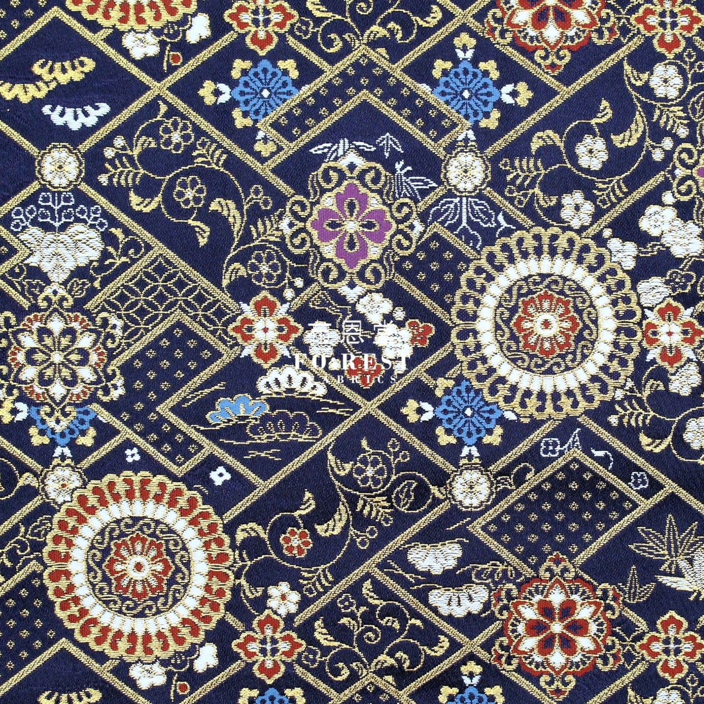 Gold Brocade - Decorative flower fabric Navy - FO:REST Fabric 布恩堂Liberty fabrictana lawnjapanese fabricykk zipper