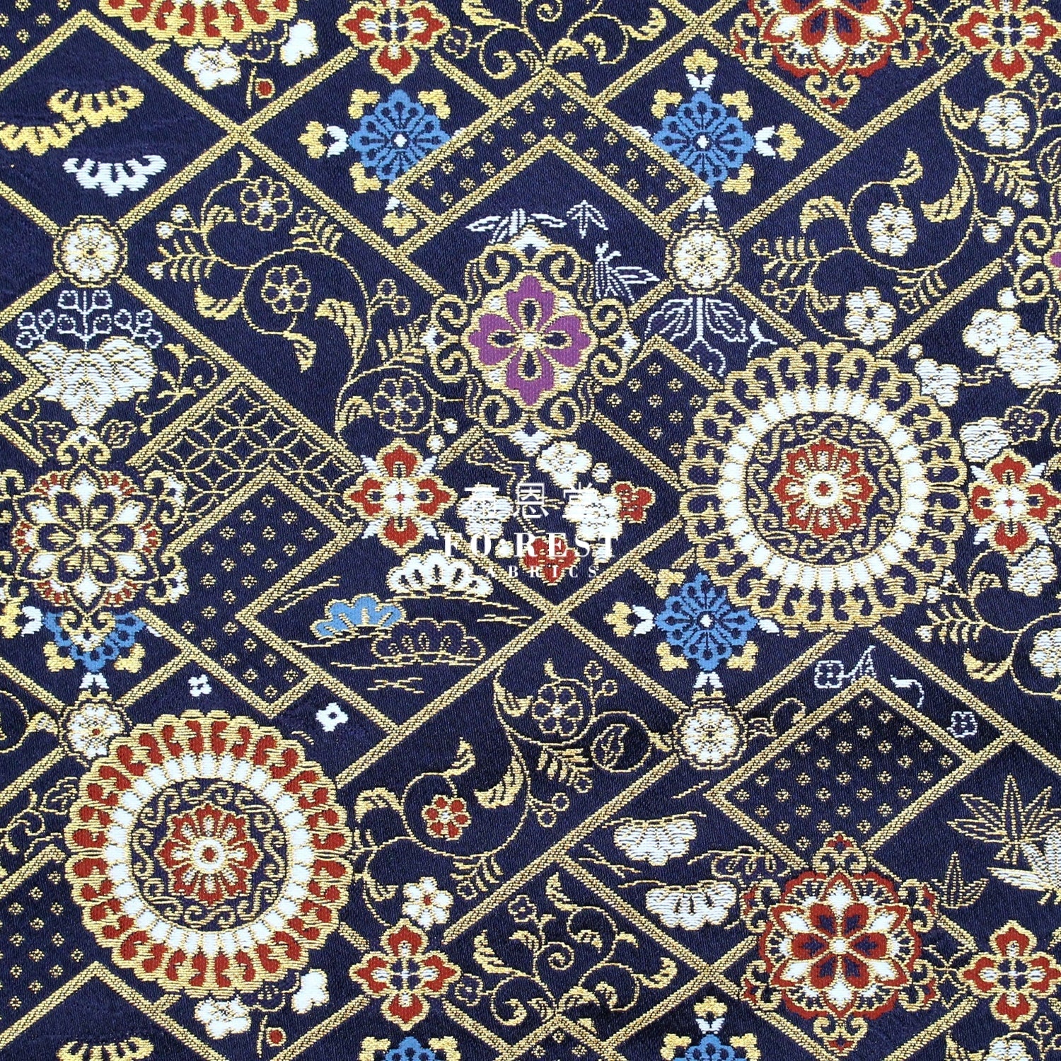 Gold Brocade - Decorative flower fabric Navy - FO:REST Fabric 布恩堂Liberty fabrictana lawnjapanese fabricykk zipper