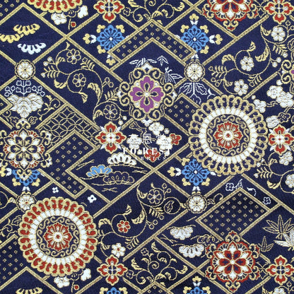 Gold Brocade - Decorative flower fabric Navy - FO:REST Fabric 布恩堂Liberty fabrictana lawnjapanese fabricykk zipper