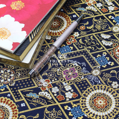 Gold Brocade - Decorative flower fabric Navy - FO:REST Fabric 布恩堂Liberty fabrictana lawnjapanese fabricykk zipper