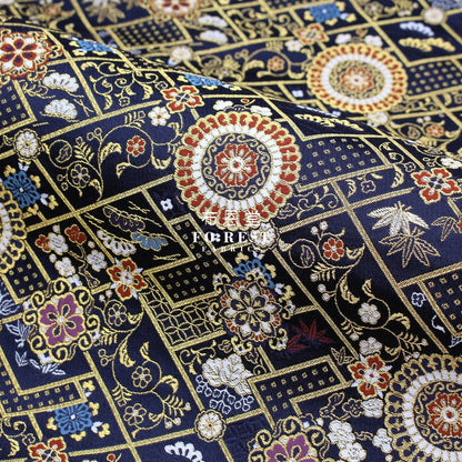 Gold Brocade - Decorative flower fabric Navy - FO:REST Fabric 布恩堂Liberty fabrictana lawnjapanese fabricykk zipper