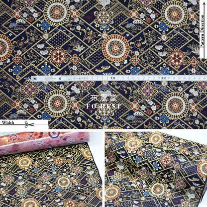 Gold Brocade - Decorative flower fabric Navy - FO:REST Fabric 布恩堂Liberty fabrictana lawnjapanese fabricykk zipper
