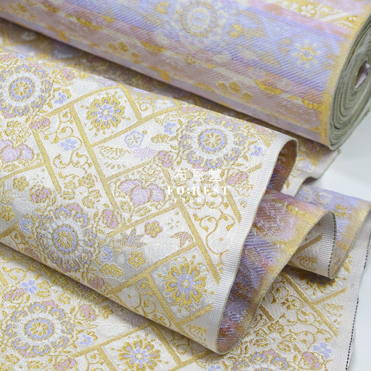 Gold Brocade - Decorative Flower Fabric White Polyester