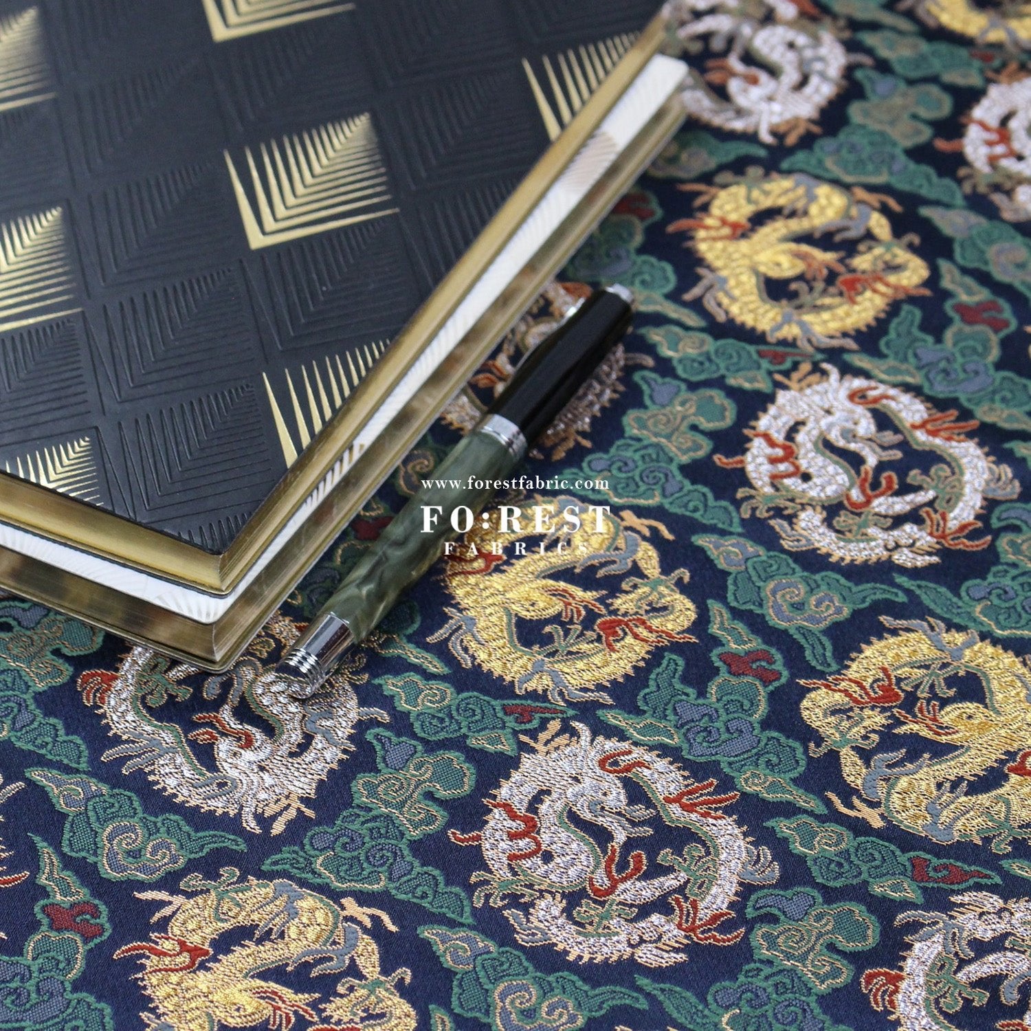 Gold Brocade - Dragon Cloud fabric Navy - FO:REST Fabric 布恩堂Liberty fabrictana lawnjapanese fabricykk zipper
