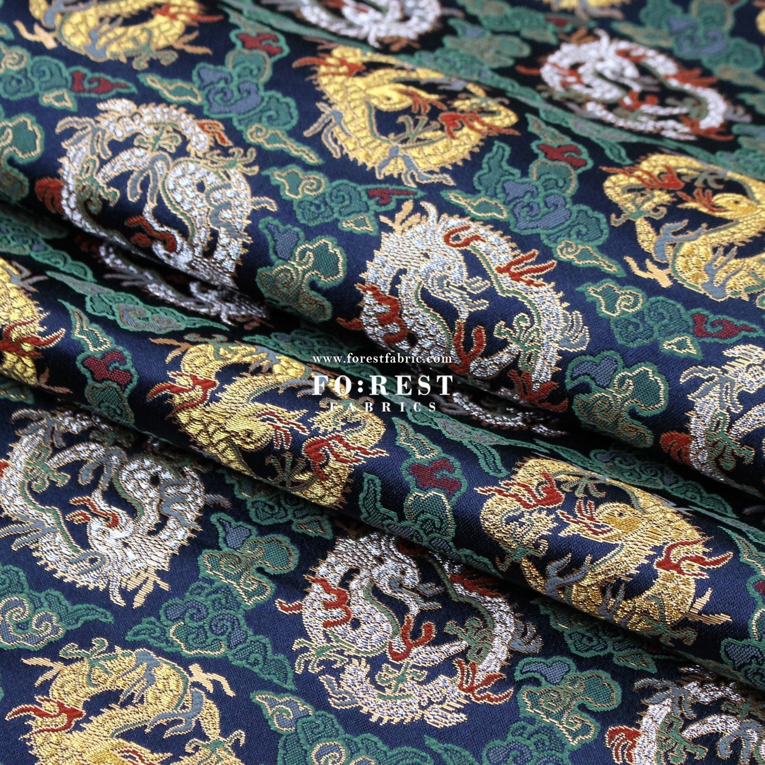 Gold Brocade - Dragon Cloud fabric Navy - FO:REST Fabric 布恩堂Liberty fabrictana lawnjapanese fabricykk zipper