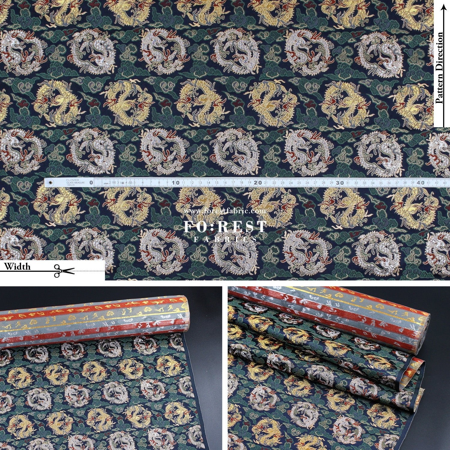 Gold Brocade - Dragon Cloud fabric Navy - FO:REST Fabric 布恩堂Liberty fabrictana lawnjapanese fabricykk zipper
