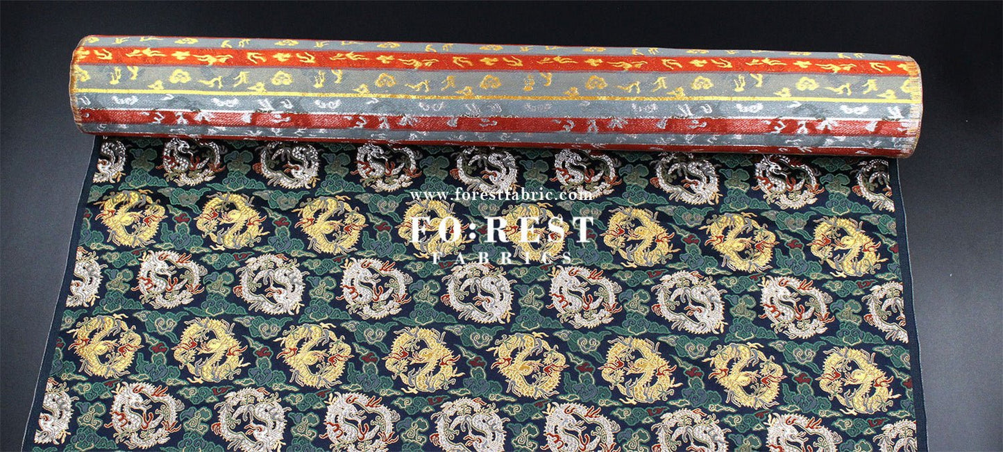Gold Brocade - Dragon Cloud fabric Navy - FO:REST Fabric 布恩堂Liberty fabrictana lawnjapanese fabricykk zipper