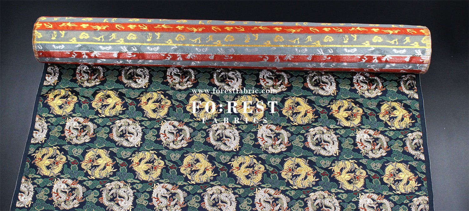 Gold Brocade - Dragon Cloud fabric Navy - FO:REST Fabric 布恩堂Liberty fabrictana lawnjapanese fabricykk zipper