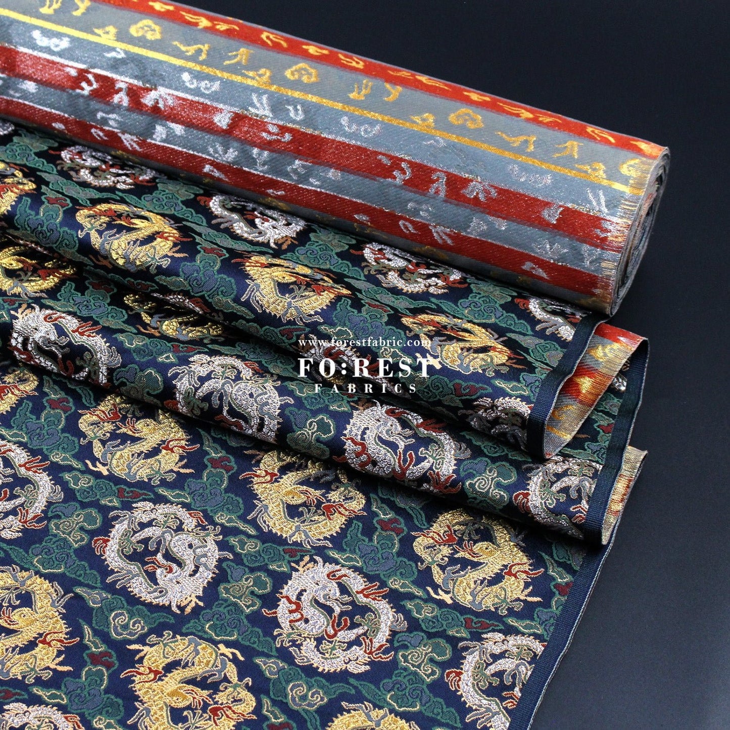 Gold Brocade - Dragon Cloud fabric Navy - FO:REST Fabric 布恩堂Liberty fabrictana lawnjapanese fabricykk zipper