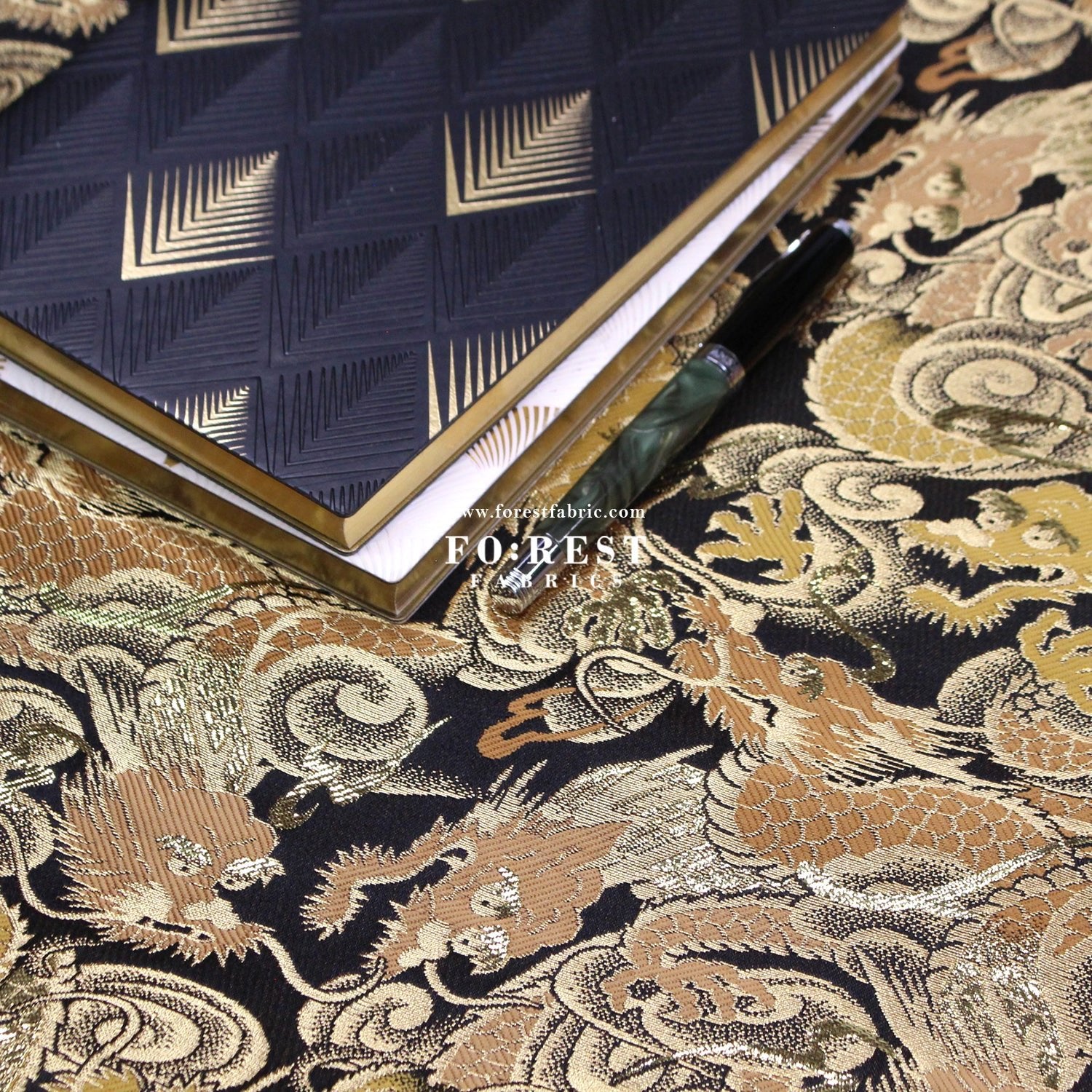 Gold Brocade - Dragon fabric Gold Black - FO:REST Fabric 布恩堂Liberty fabrictana lawnjapanese fabricykk zipper