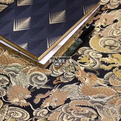 Gold Brocade - Dragon fabric Gold Black - FO:REST Fabric 布恩堂Liberty fabrictana lawnjapanese fabricykk zipper