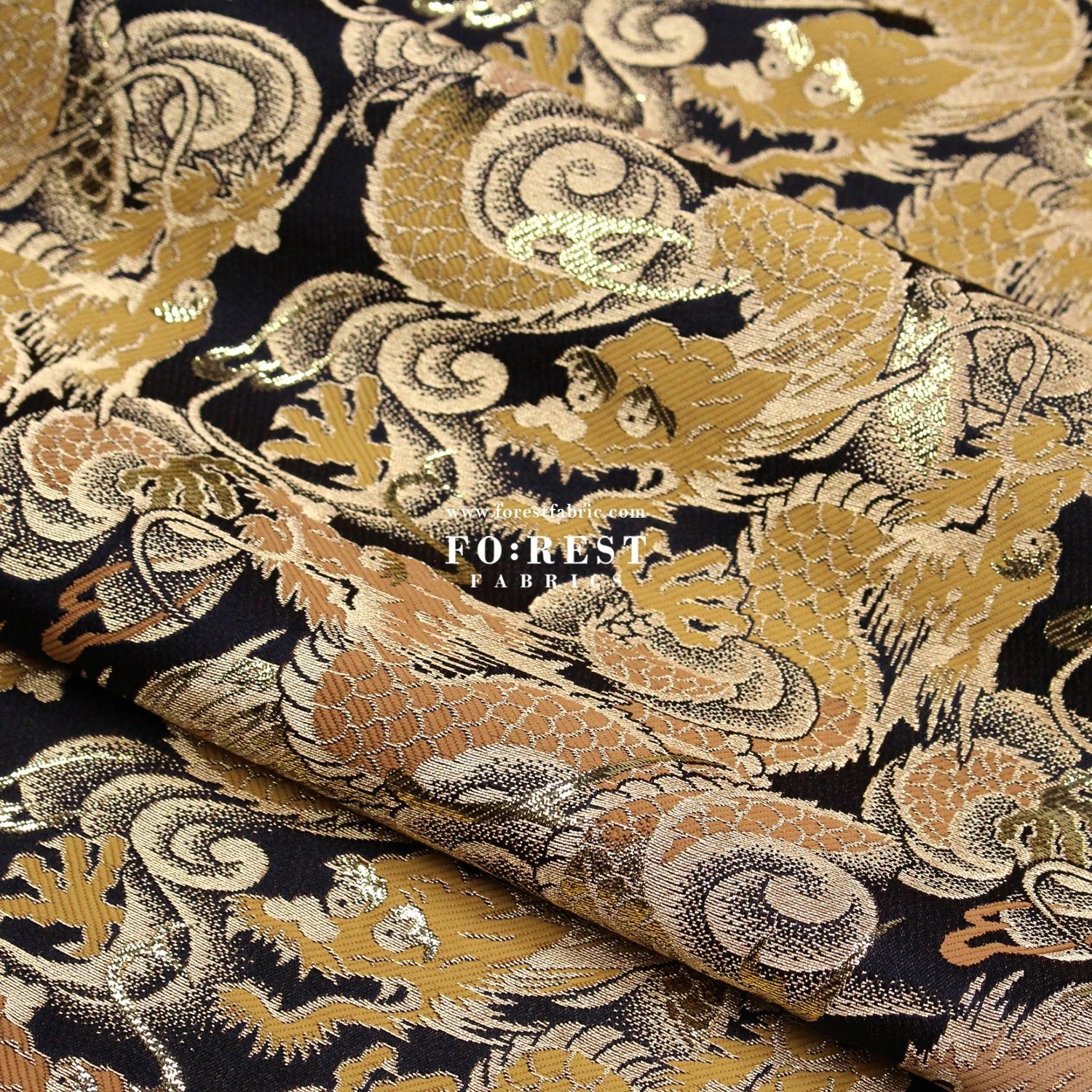 Gold Brocade - Dragon fabric Gold Black - FO:REST Fabric 布恩堂Liberty fabrictana lawnjapanese fabricykk zipper