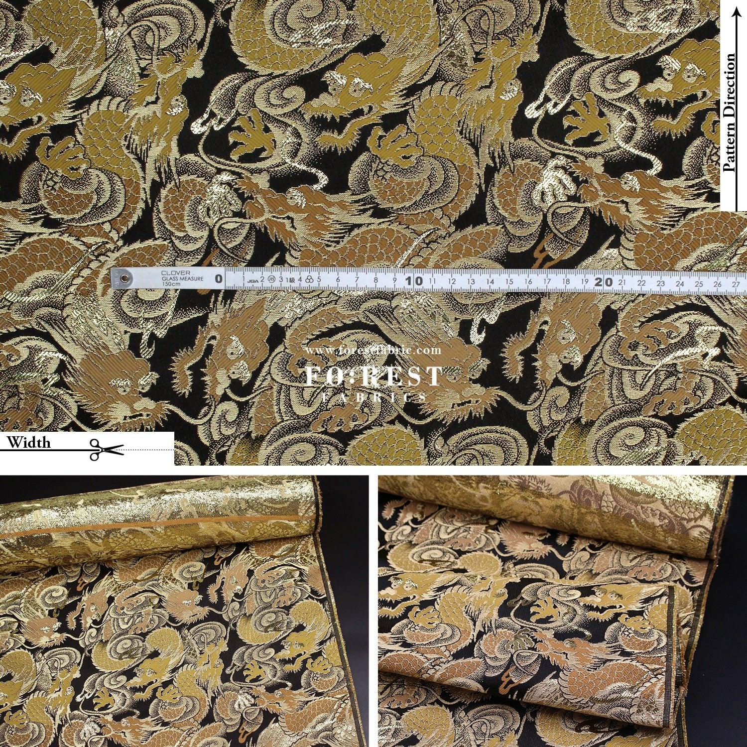 Gold Brocade - Dragon fabric Gold Black - FO:REST Fabric 布恩堂Liberty fabrictana lawnjapanese fabricykk zipper