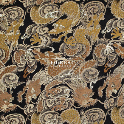 Gold Brocade - Dragon fabric Gold Black - FO:REST Fabric 布恩堂Liberty fabrictana lawnjapanese fabricykk zipper